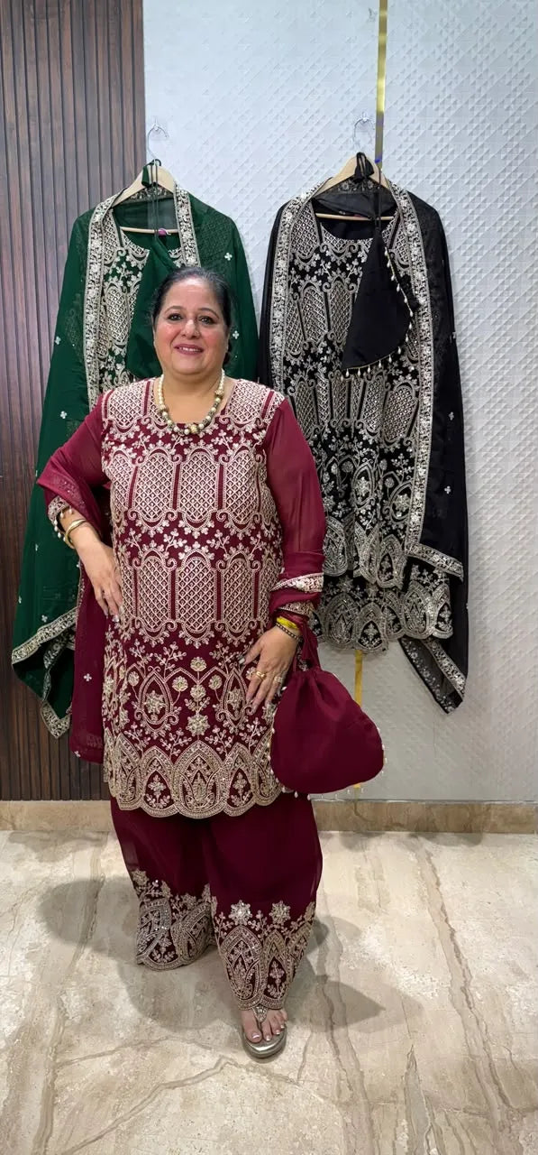 Shahi Buta Plazo Suit - View 1