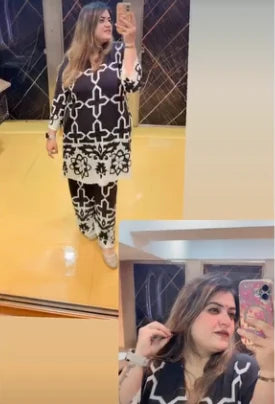 Simran K. wearing Floral Chess Suit Set in 4XL