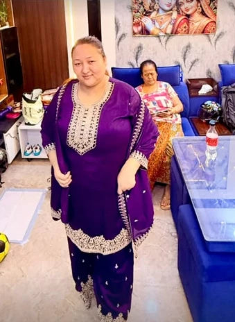 Tsering D. wearing 4XL Purple Embroidered Suit Set