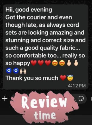 Verified Customer WhatsApp message review for co-ord sets